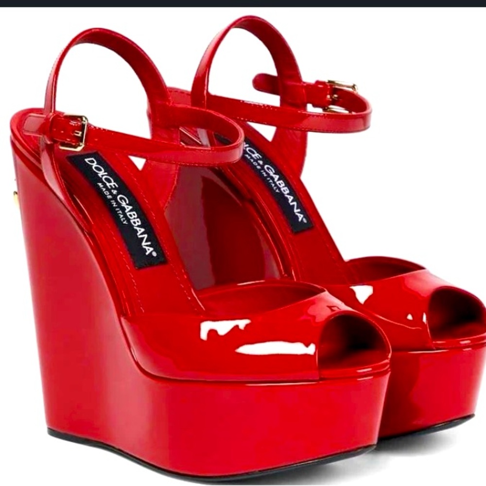 Dolce & Gabbana Red Wedge Sandals
